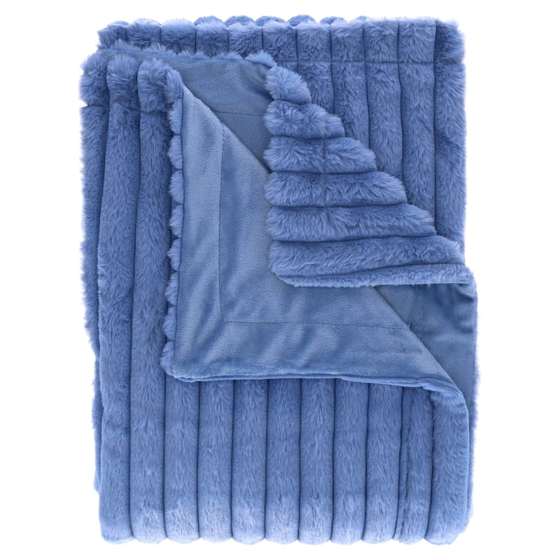Mainstays Blue Jewel Faux Fur Channel Blanket - King Size, Reversible