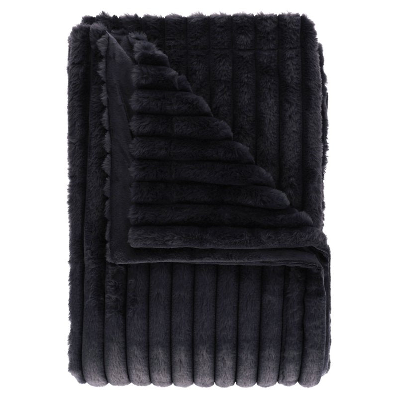 Full/Queen Faux Fur Blanket with Channel Texture - Greystone, 86x90 in