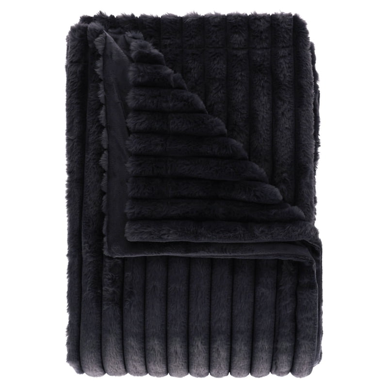Mainstays Greystone Channel Faux Fur Blanket Twin 66 x 90 Inches - Reversible Cozy Throw