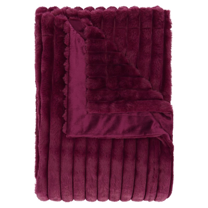 Mainstays Channel Faux Fur Blanket - Queen, Red Currant, Reversible, 86x90 Inches