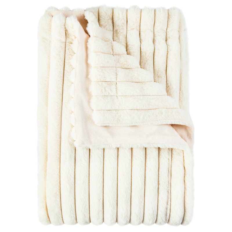 Full/Queen Faux Fur Blanket - Vanilla Dream, 86x90 Inches Reversible Comfort