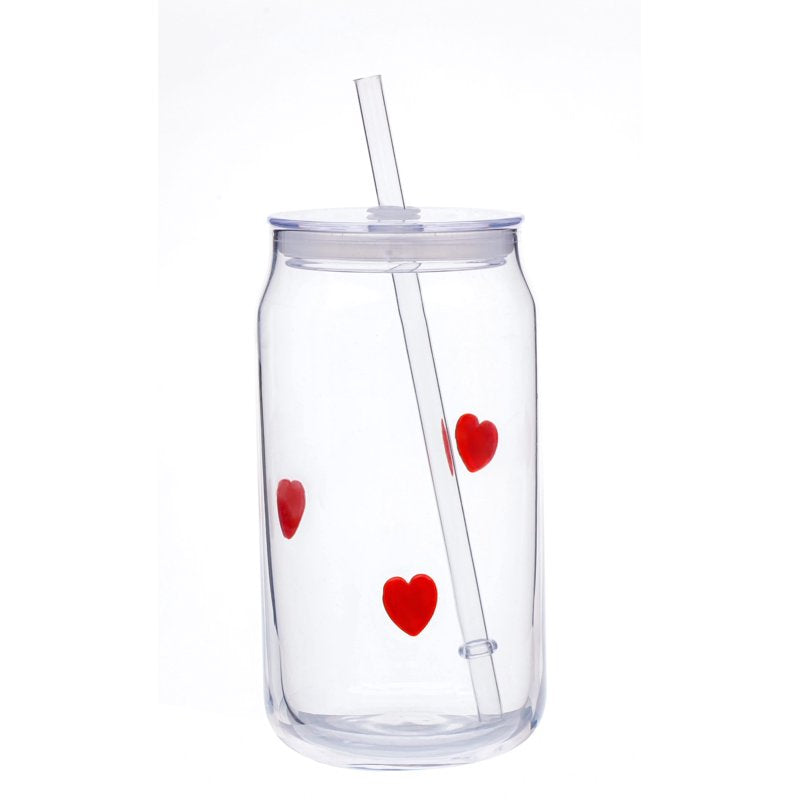 Heart Charm Can Glass Sipper - Durable Soda-Lime Glass