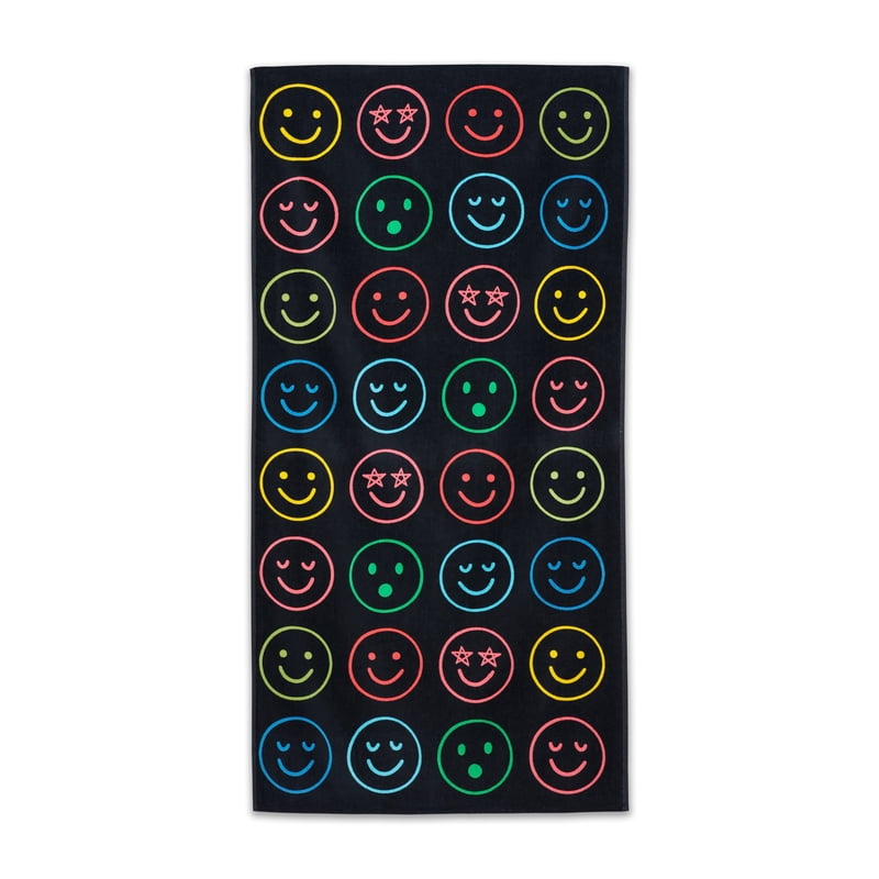 Kids Beach Towel Neon Smiles Cotton Blend 30x60 Inches - Bright & Quick-Dry