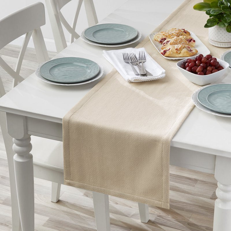 Woven Cotton & Polyester Table Runner - Beige, 14" x 72"