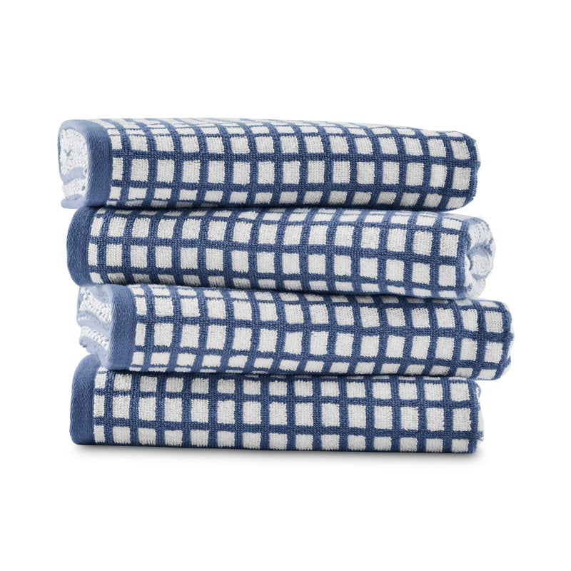 Performance Checkered Bath Towel Set - Washed Indigo, 4-Piece 30 x 54 Inches
