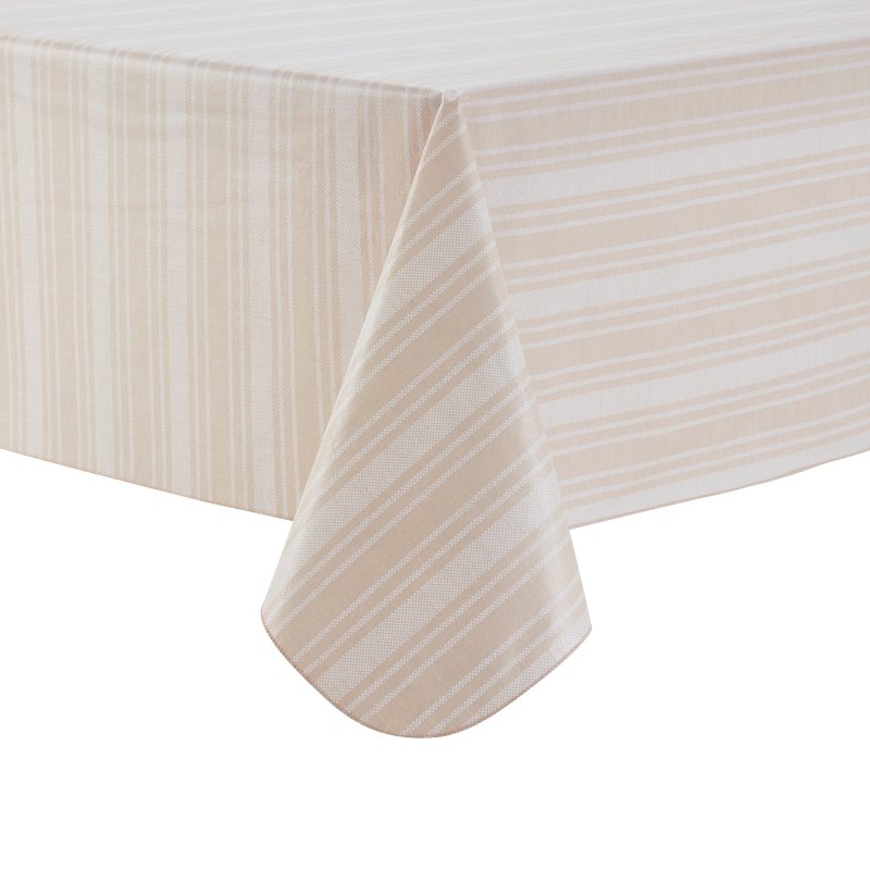 PEVA Tablecloth 60" x 84" - Saville Beige Tan Stripe