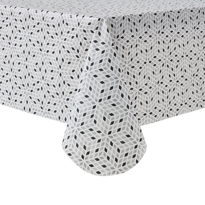 PEVA Tablecloth 60" x 84" - Black White Geometry - Indoor & Outdoor
