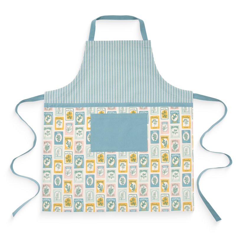 Cotton Kitchen Apron with Pocket - 28" x 32" Blue Seeds