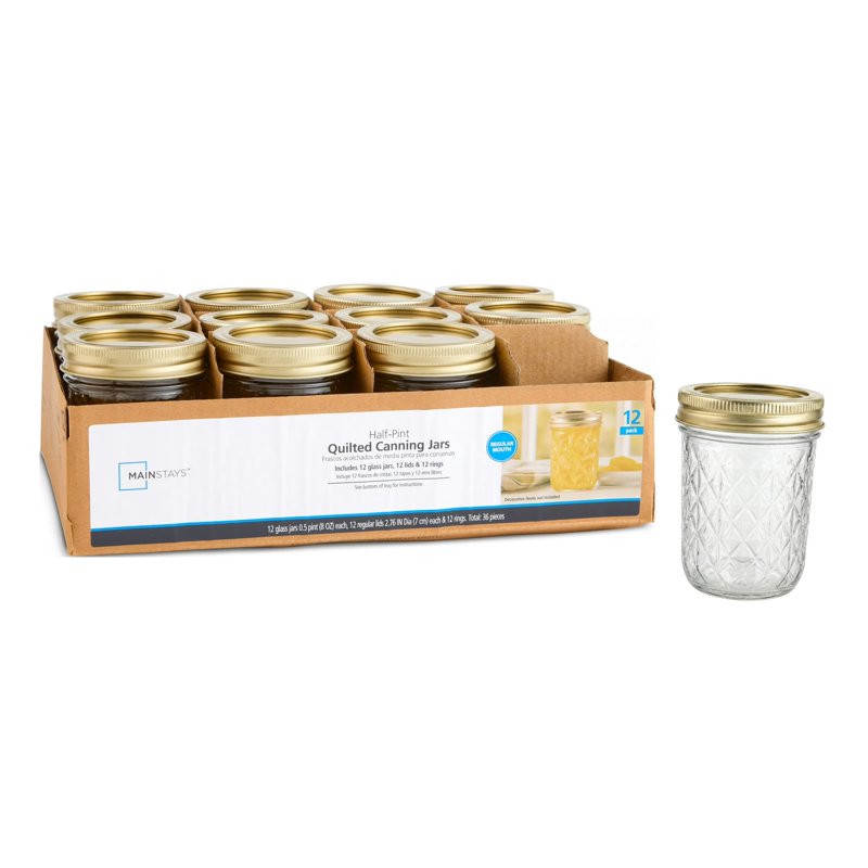 8 oz Mason Jars - Quilted Glass Canning Jars with Lids, 12-Pack
