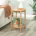 Round Modern End Table with Two-Tier Storage - Natural Teak
