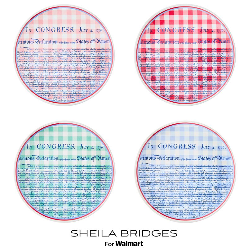 9-Inch Melamine Salad Plates Set - Multicolor Gingham Design