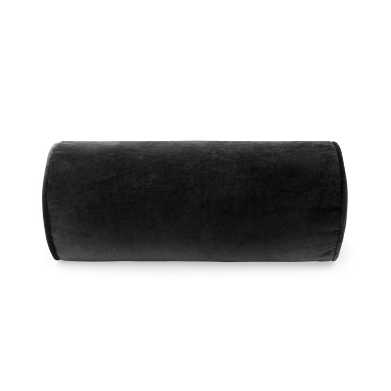 Decorative Velvet Bolster Pillow - 8 x 18 Inch Rich Black Slub Fabric - Indoor Accent Cushion with Polyfill