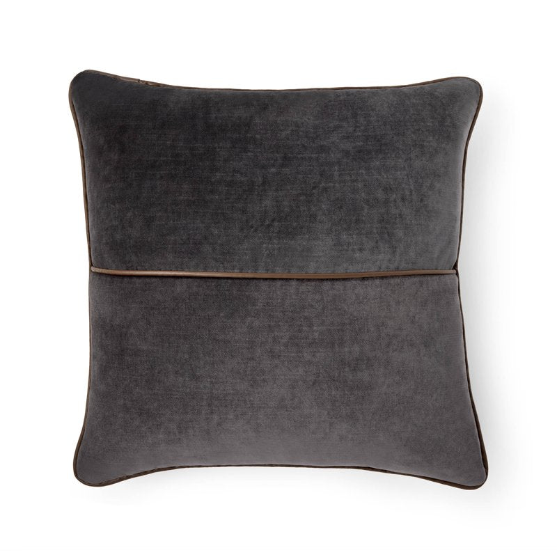 Black Velvet Decorative Pillow 18x18 with Faux Leather Trim - Mainstays