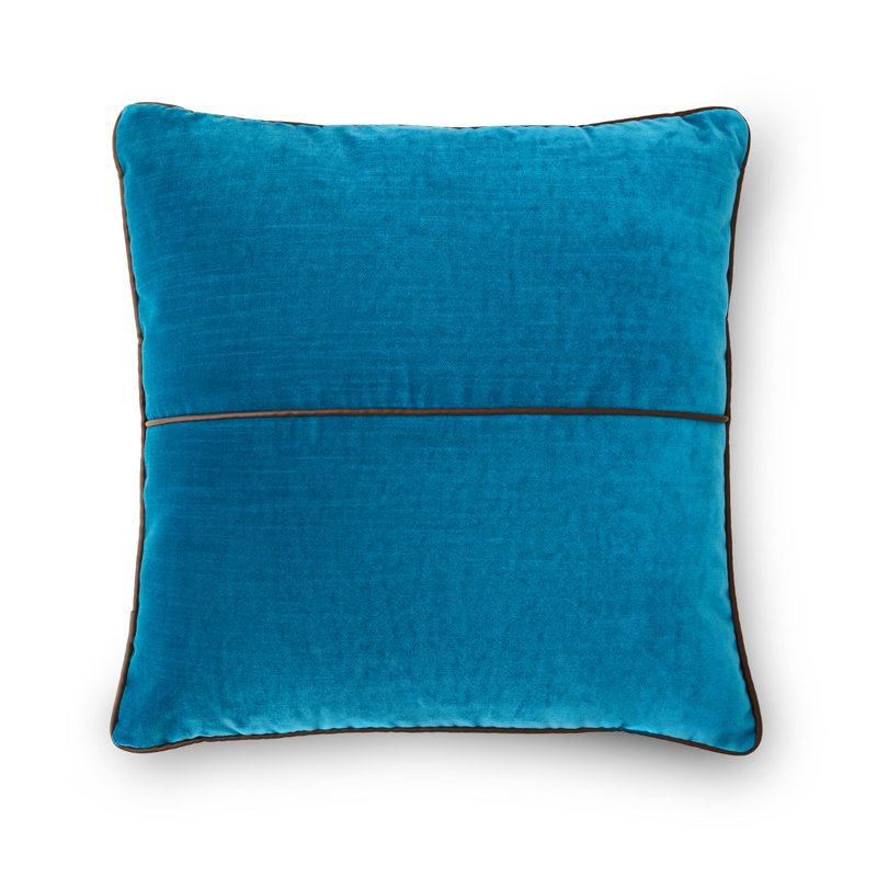 Corsair Velvet Decorative Pillow Cover - 18x18 Inches with Faux Leather Trim - Beige - Variation of THIS listing