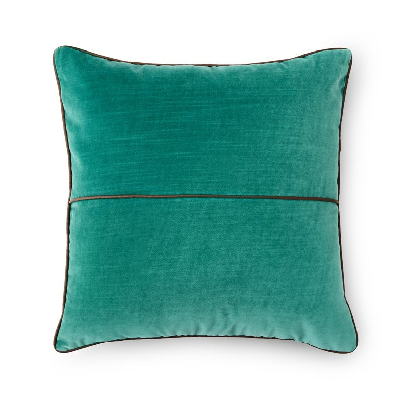 Greenbrier Velvet Decorative Pillow Cover - 18x18 inches with Faux Leather Trim - Greenbrier Variation