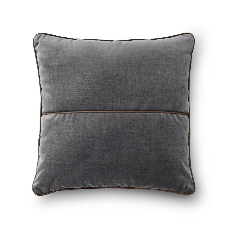 Grey Flannel Velvet Decorative Pillow Cover 18x18 with Faux Leather Trim - Mainstays