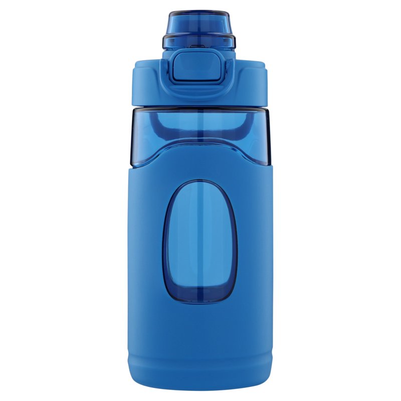 16 oz Blue Tritan Water Bottle with Silicone Grip and Flip-Top Lid