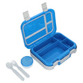 Kids 4-Compartment Plastic Bento Box with Tray & Utensils - Blue