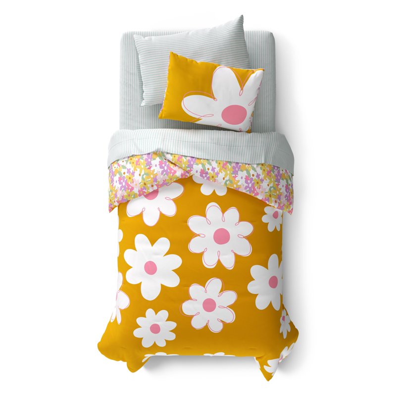 Kids Daisy Reversible Comforter Set with Sheets - Twin Bed, 5 Pieces