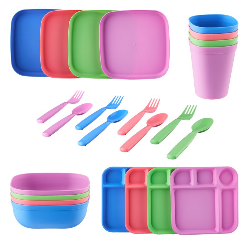 Kids 24-Piece Multicolor Plastic Dinnerware Set - Pink