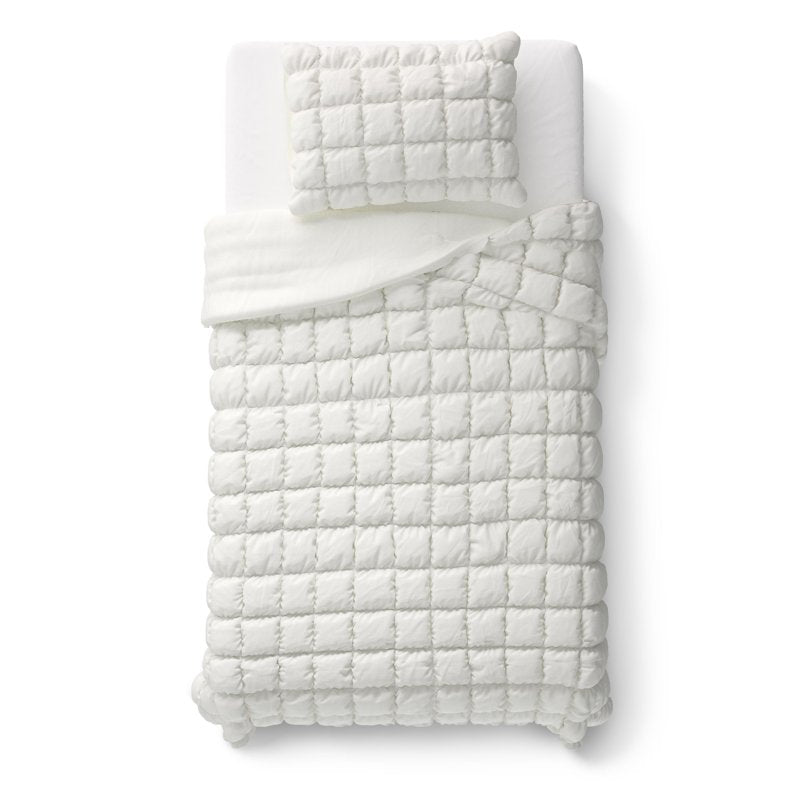 Kids Twin Puffy Comforter Set - White, 2 Pieces, Cloud Pattern