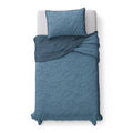 Kids Reversible Twin Quilt Set - Blue and Green Stripe Bedding with Pillow Sham