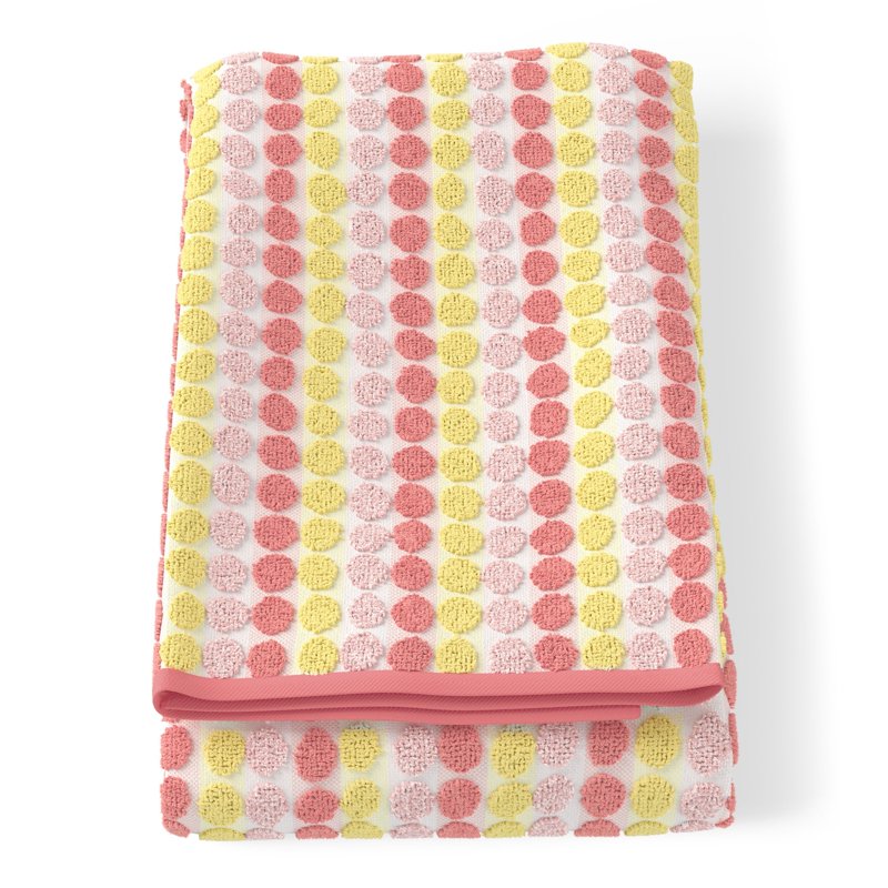 Kids Cotton Jacquard Bath Towel - Pink & Yellow Dot, 27x52 Inches