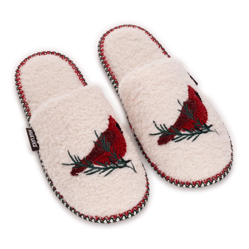 MUK LUKS Women's Punch Needle Holiday Slippers Ivory/Cardinal XL (11-12)