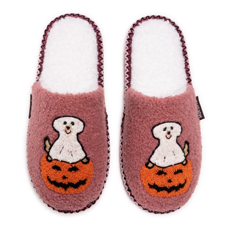 Women's Punch Needle Slippers - Ghost Dog XL 11-12 Fall Halloween Novelty Shoes