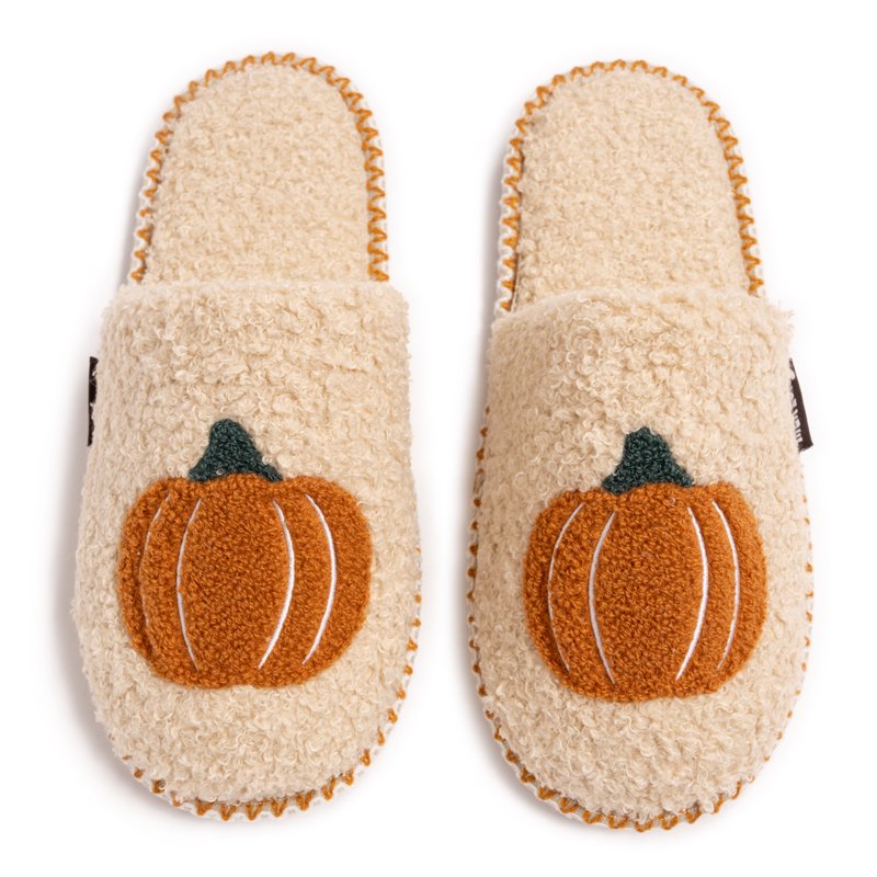 Women's Punch Needle Slippers - Fall Halloween Novelty Scuff Shoes - Classic Pumpkin S (5-6)