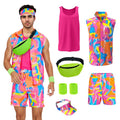 L 80s 90s Men Workout Costume Set Cosplay Halloween Party Outfit