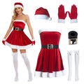 MYATED Santa Dress for Women 5 Pcs Costume Set with Belt & Gloves - Christmas Party Outfit S