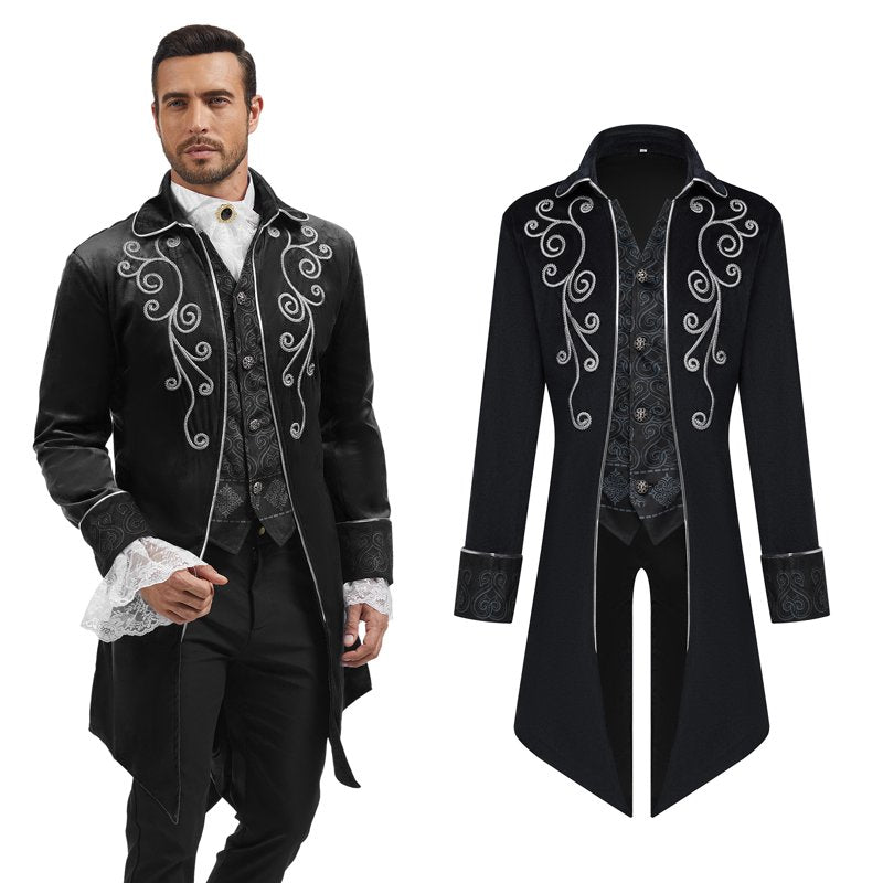 Men's Medieval Steampunk Tailcoat Jacket Gothic Victorian Frock Coat XL - Black