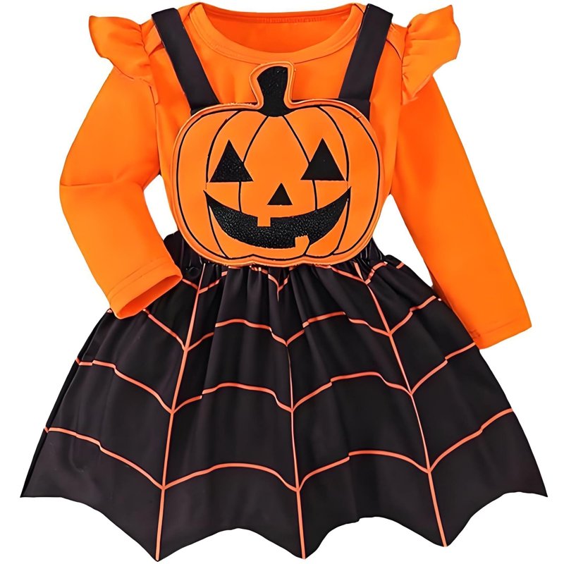 Baby Girls Halloween Dress Suit 0-3 Months Long Sleeve Suspender Romper with Headband