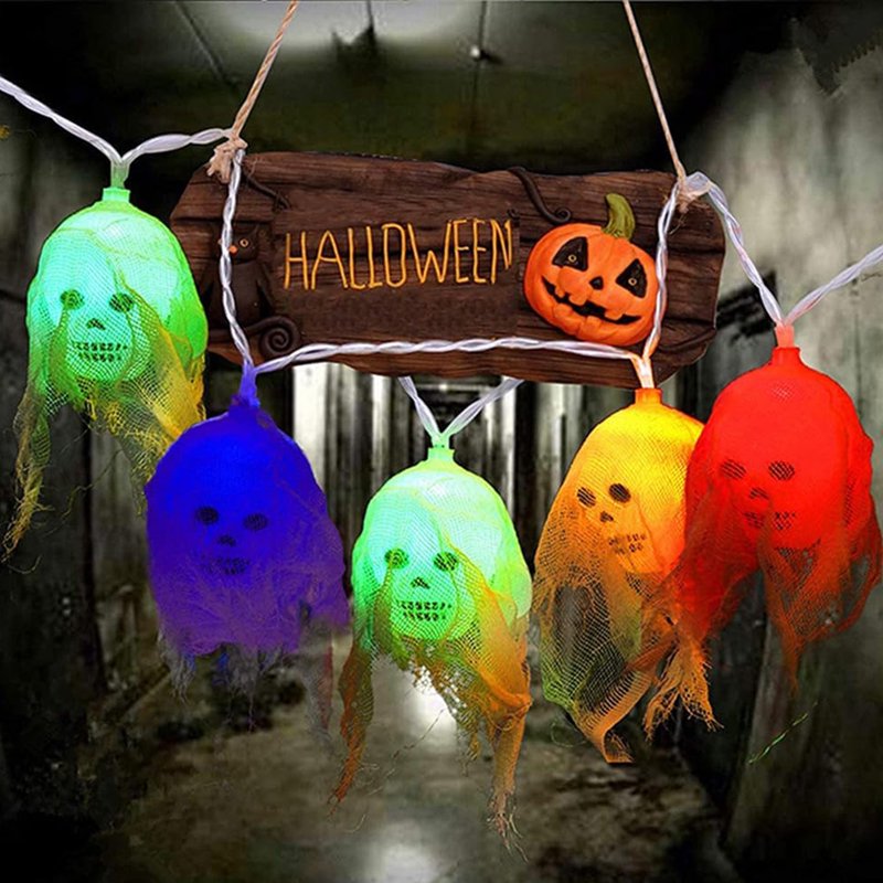 Halloween LED Skull String Lights 10 Modes Indoor Outdoor Decor 10 Ft