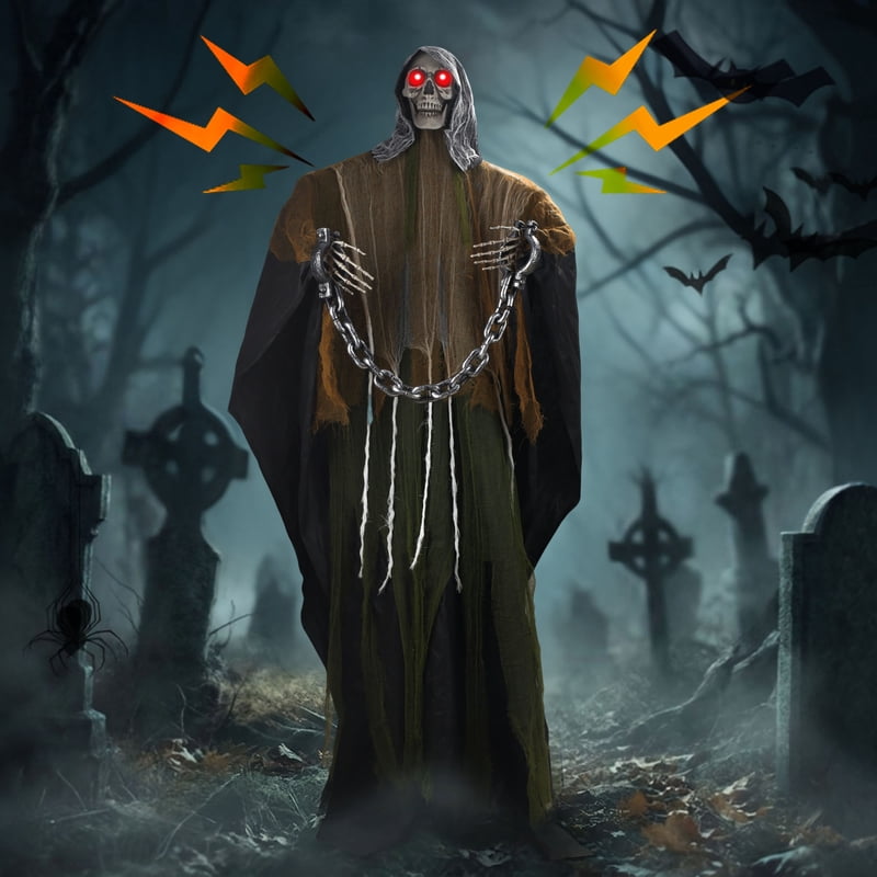 6ft Green Ghost Skeleton Halloween Outdoor Decoration with Sound & Lights