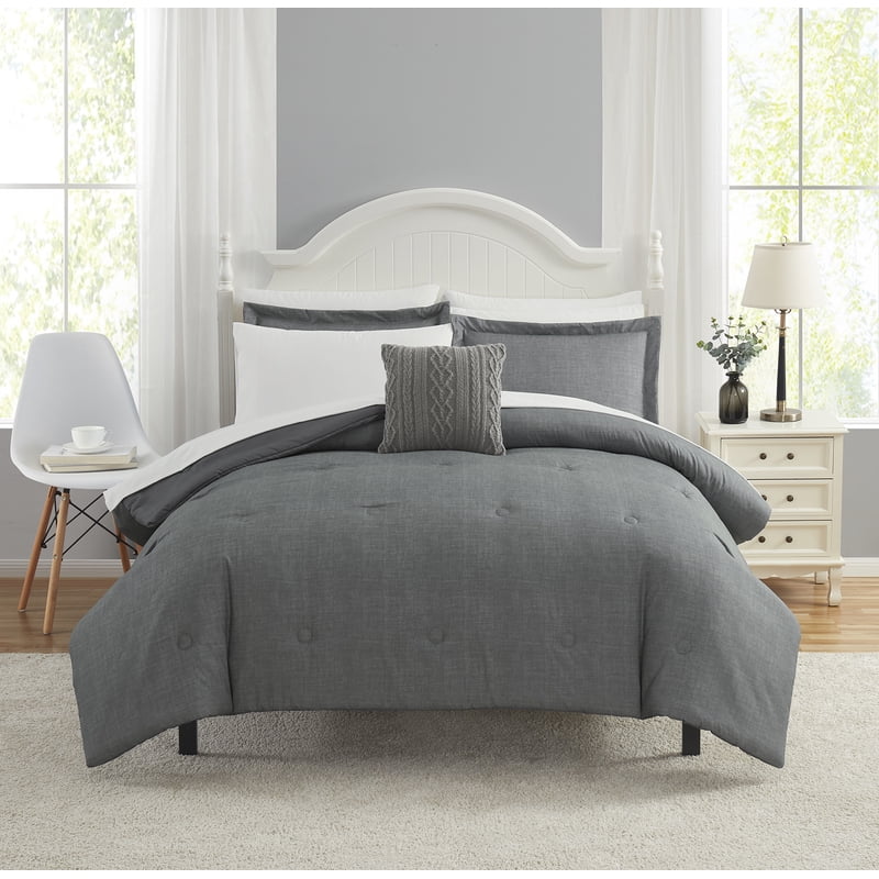 King Mainstays 10-Piece Grey Bed in a Bag Comforter Set with Sheets