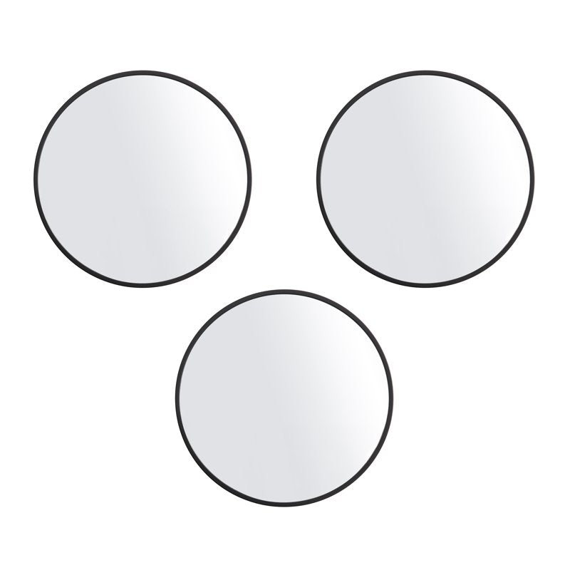 3-Pack 10-Inch Black Round Wall Mirrors - Modern Decor Set with Thin Frames - Indoor Home & Living