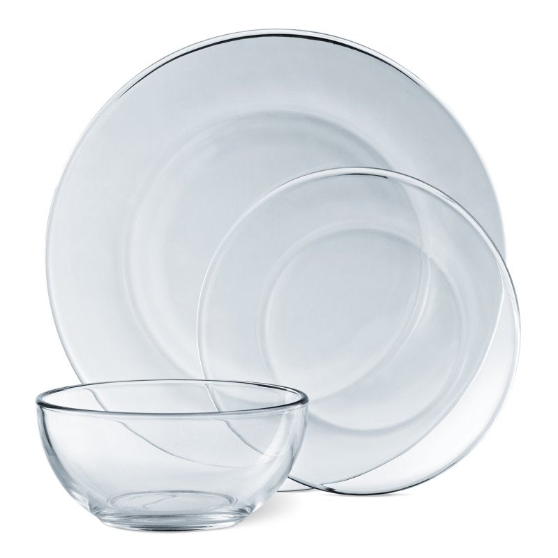 12-Piece Round Clear Glass Dinnerware Set - Service for 4