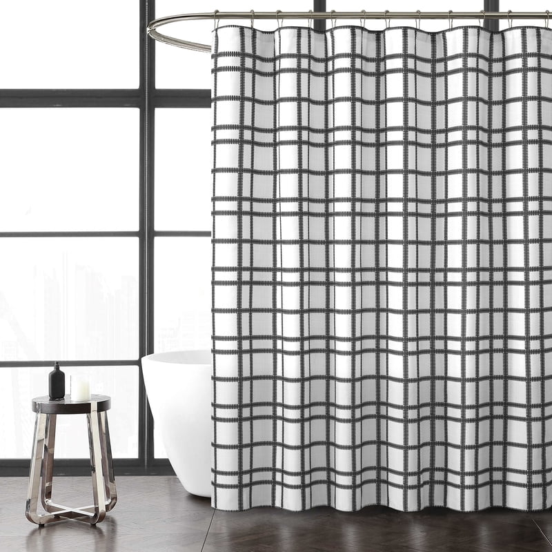 14-Piece Black & White Plaid Shower Curtain Set with Waterproof Liner & Hooks – 72x72 Inches