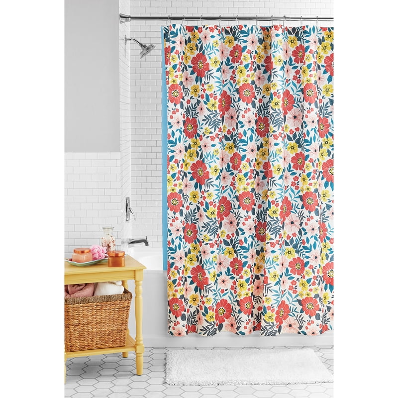 Pink Floral Shower Curtain Set with PEVA Liner & Metal Hooks - 14 Pieces, 72x72 Inches