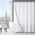 White Scallop Shower Curtain Set - 14 Piece Bathroom Decor with Liners & Hooks