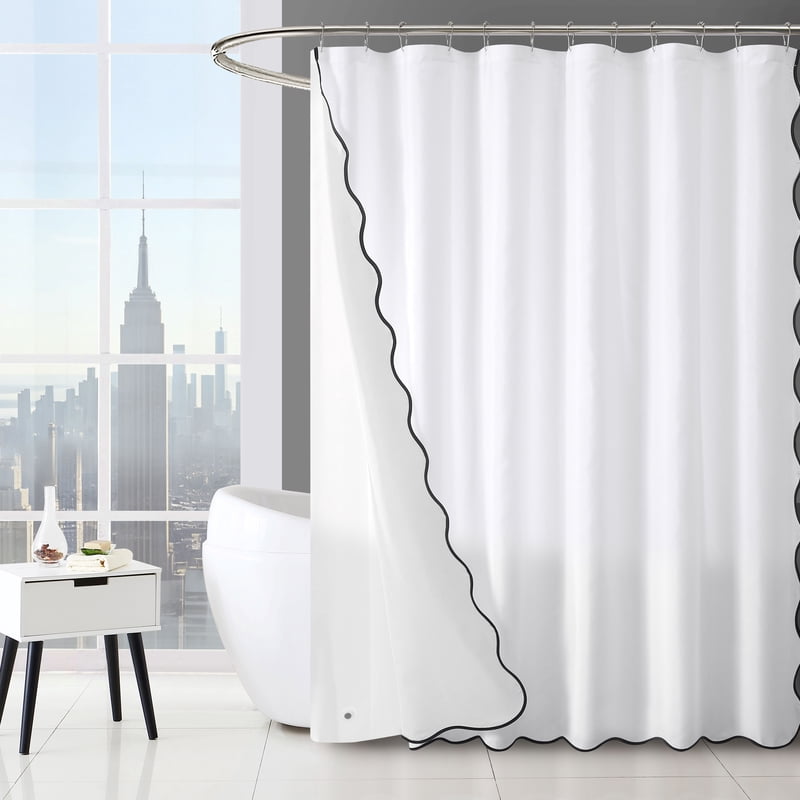 White Scallop Shower Curtain Set - 14 Piece Bathroom Decor with Liners & Hooks