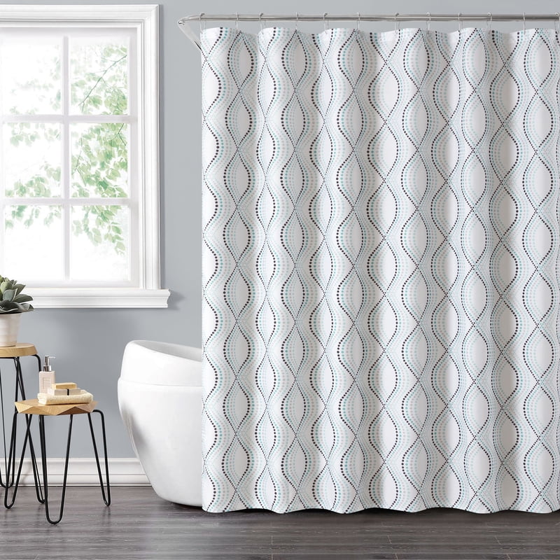 Mainstays 14-Piece Blue Dot Shower Curtain Set - Single, Fabric & PEVA Liner