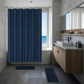 Navy Checkered Bathroom Set with Shower Curtain, Hooks, and Bath Rugs - 15 Pieces