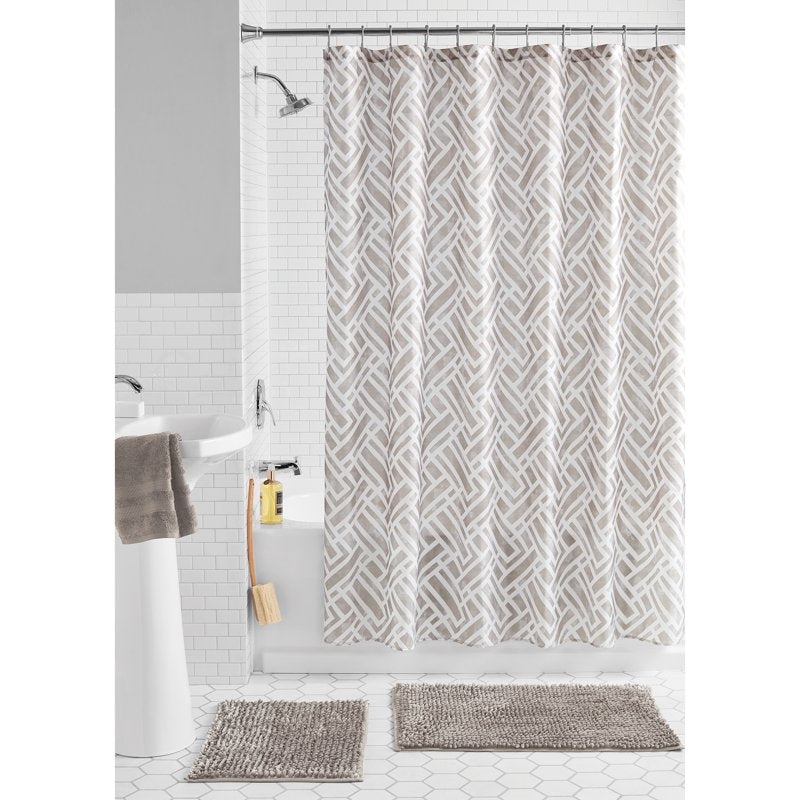 Mainstays Geometric Polyester Shower Curtain Set - Beige, 15 Pieces