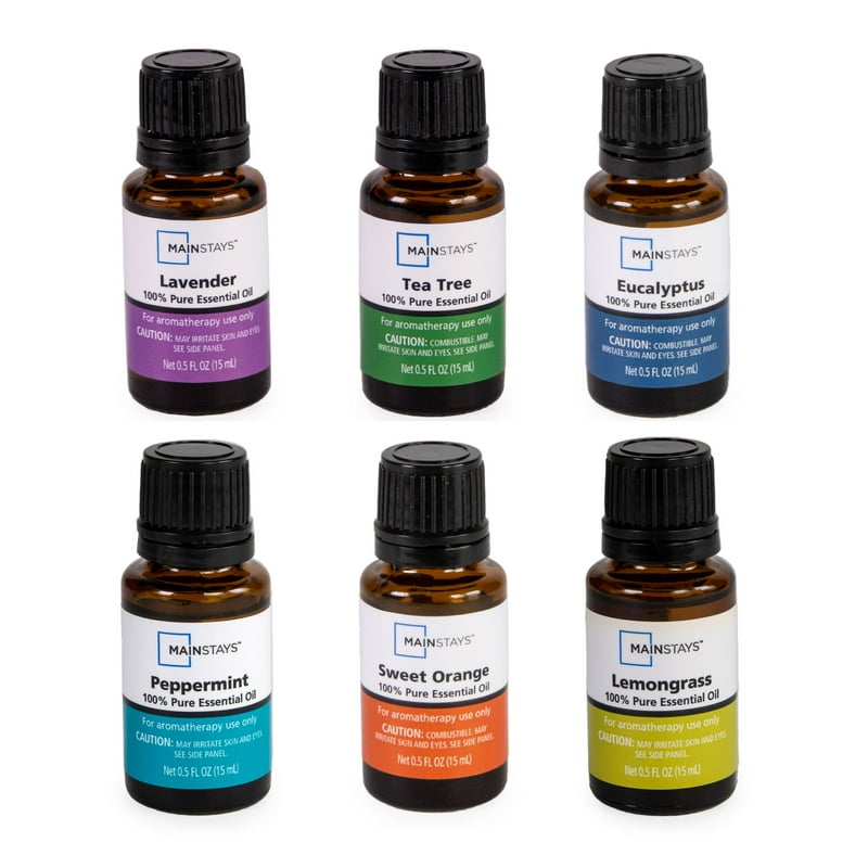 Essential Oil Set - 15mL Therapeutic Oils - Eucalyptus, Lavender, Lemongrass, Sweet Orange, Peppermint, Tea Tree