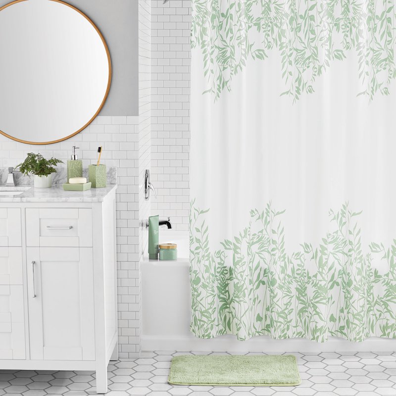 Mainstays 17-Piece Floral Green Shower Curtain and Bathroom Accessory Set