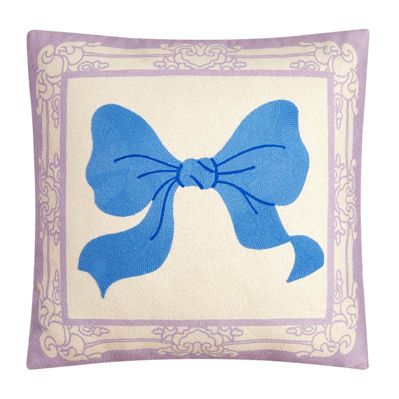 Decorative Embroidered Bow Pillow - 18x18 Inch Purple Throw Cushion