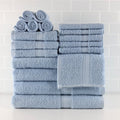 Blue 18-Piece Bath Towel Set - Cotton, Includes Bath, Hand & Washcloths